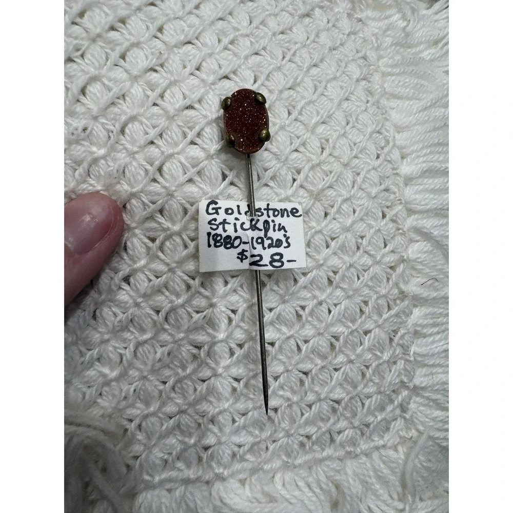 Vintage Antique POLISHED GOLDSTONE Stick‎ Pin Brass Lot Of 2